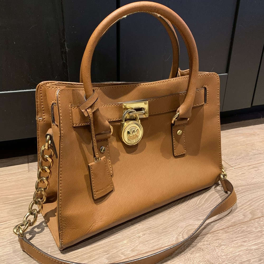 Michael Kors Hamilton Saffiano leather Satchel in Caramel Brown